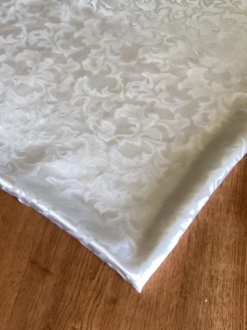 Tablecloth White on Silver Rectangle Raised Scroll Pattern 118